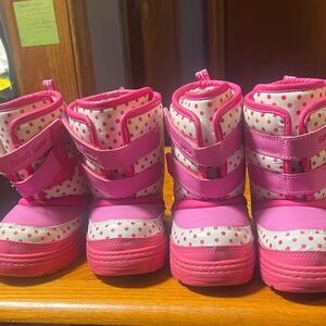 Kamik Pink and White Polka Dot Kids' Snow Boots